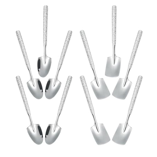 HOODANCOS Cucharas y Mango Cuadrado Diseño Moderno de Acero Inoxidable Juego de 10 para Postres, Helados y Café en Cocina y Entretenimiento