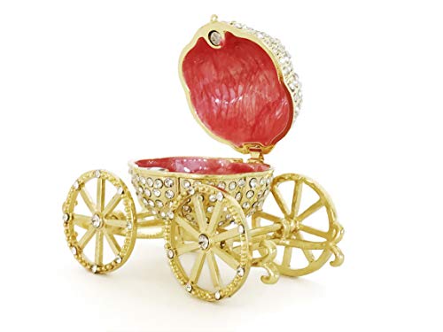 Vi N Vi Princess Cinderella Silver Crystal Gold Pumpkin Carriage Trinket Box, Jewelry Box/Hand Painted Collectible Figurine And Decorative Jewelry Display, Holder, And Organizer #TOP2