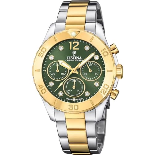Festina Damen Uhr Analog Edelstahl 316L Multi - Quarz Chronograph - Mineralglas hochresistent - 10 ATM wasserdicht F20604/2 - Boyfriend Collection