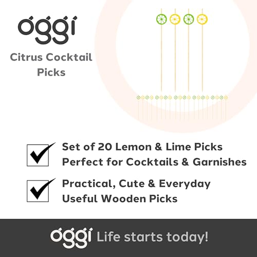 image for OGGI Citrus Cocktail Picks for Drinks 20 pcs - Lemon & Lime Cocktail P