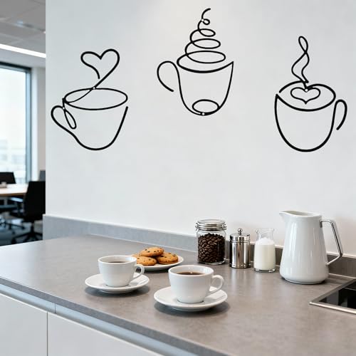SUNAIAD Wanddeko Metall Schwarz Kaffeetasse Wanddekoration, Metallbilder Wanddeko Küche Esszimmers Wohnzimmers Café Arbeitszimmers Flur, Wandkunst Badezimmer Schlafzimmer Moderne Dekorationen