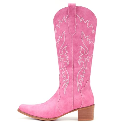 Image of IXU Cowboy Boots Women Pointy Toe Women's Mid Calf Western Cowgirl Boots