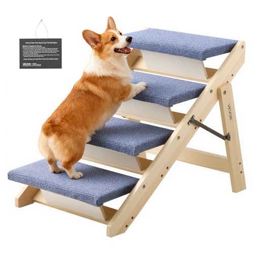 VEVOR Wood Pet Stairs, 4-Step Dog Stairs for Beds, Sofa & Cars, 150lbs Load…