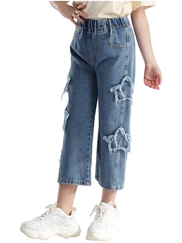Junior Girls Casual Wide Leg Jeans School Girls Comfy Loose Denim Pants with Pockets Size 5-162
