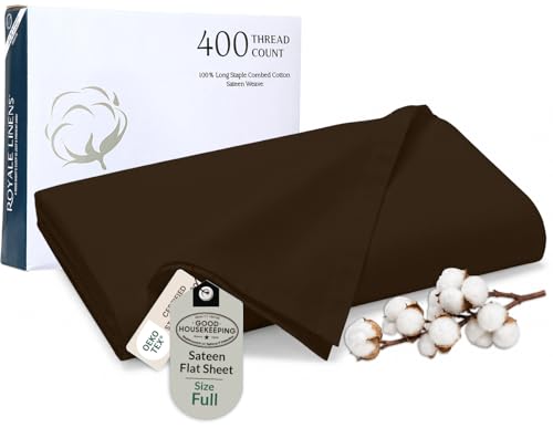 Royale Linens Full Flat Sheet Only, Luxury Breathable Sateen Weave 100% Cotton Flat Sheets, Ultra Soft Single Flat Sheets Only Sold Separately, Cooling Top Sheet (Hazel Nut-81x96)