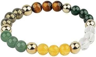 Pyrite Bracelet Original Certified Money Magnet Bracelets with Pyrite Citrine Sphatik Green Aventurine Tiger Eye Stones - Dhan Yog Bracelet to Attract Wealth and Financial Prosperity (Elastic)