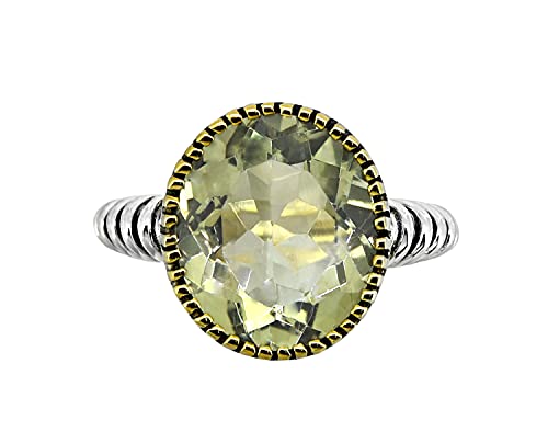 Yotreasure 12X14 Mm Oval Green Amethyst Chunky Ring 18Kt Gold Over .925 Silver #TOP3