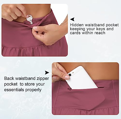 THE GYM PEOPLE Womens High Waisted Running Shorts Quick Dry Athletic Workout Shorts with Mesh Liner Zipper Pockets (Rose Red, Large) by THE GYM PEOPLE - Image 3