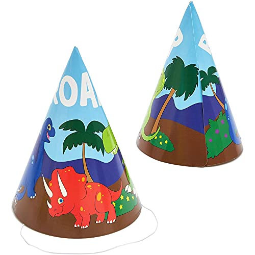 Dinosaur Birthday Party Cone Hats (5 X 7 In, 24 Pack) Blue #TOP1