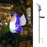 Bshine Solar Garden Decoration Outdoor Hummingbird Lights Stake, Hand Blown Glass Waterproof Solar Light Decorate Paths, Pathways, Lawns and Yards Art for Mom Gifts