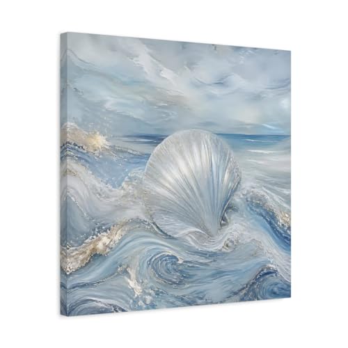 Toile coquillage bleu et argent 50x50 cm pour décoration salon