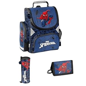 PASO Schulranzen Set 3 TLG. - Mit Faulenzer Federmappe & Portemonnaie - Spider-Man