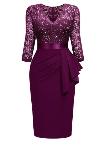 Image of Miusol Women's Retro V Neck Floral Lace Ruffle Style Cocktail Party Dress