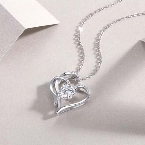Collier double cœur moissanite argent symbole d'amour éternel - 3