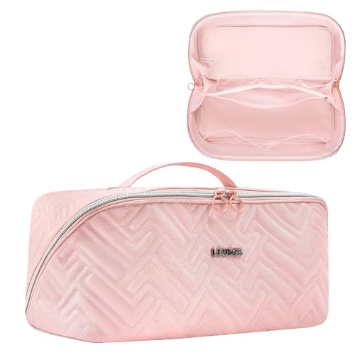 Leudes Hair Tools Travel Bag For Dy son Airwrap Hair Dryer Shark Flex Style Carrying Case Travel Makeup Bag Portable Pouch Open Flat Packing Organizers with Divider and Handle (Pink)2