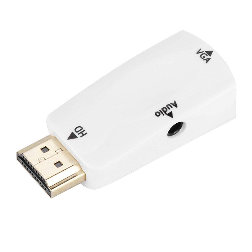 Sonew Adapter konwertera HD 1080P HDMI żeński na VGA z kablem wyjściowym audio 3,5 mm do PC/laptopa/DVD/pulpitu/płaskiego panelu/cyfrowego odtwarzacza STB/(biały)