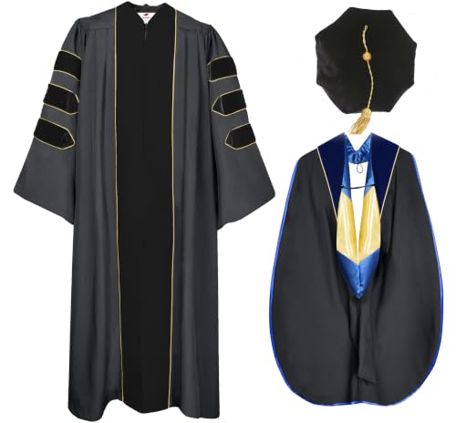 MyGradDay Doctoral Graduation Gown with Hood & 8-Sided Tam Set PhD Regalia