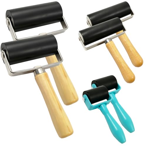 Image of 6 Pcs Brayer Roller Value Pack, 3 Sizes Ink Roller for Printmaking Ink – Perfectly Fits Lino Printing Kit, Lino Cutting Tools, Ideal for Stamping & DIY Printmaking（3.5cm/6cm/10cm）