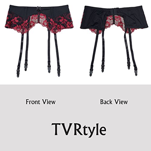 Tvrtyle Wine Red Embroidery Flower Women Sexy Garter Belts For Stockings Metal Buckles S086 (Large) #TOP3