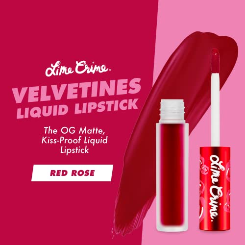 Lime Crime Velvetines Liquid Matte Lipstick, Red Rose (Ruby Red) - Bold, Long Lasting Shades & Lip Lining - Stellar Color & High Comfort For All-Day Wear - Talc-Free & Paraben-Free #TOP1