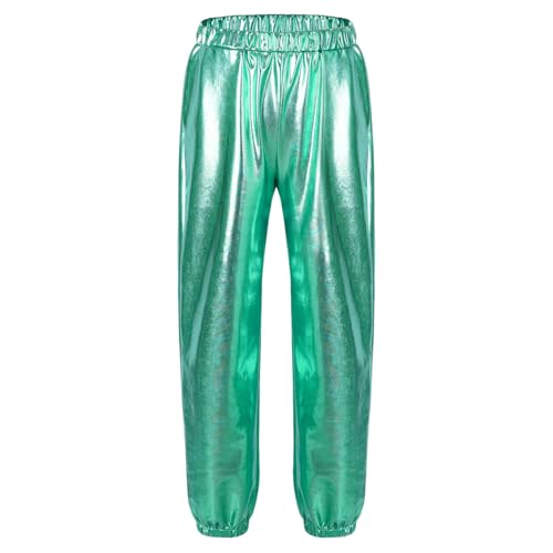 Big Girls Shiny Metallic Dance Pants Jazz Hip-Hop Street Dancing Sweatpants Stretch Leggings Bottoms