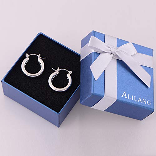 Alilang 14K Gold Plated Round Hoop Earrings For Womens Girls, Chunky Thick Huggie Earrings With 925 Sterling Silver Post For Sensitive Ears, White Gold #TOP4