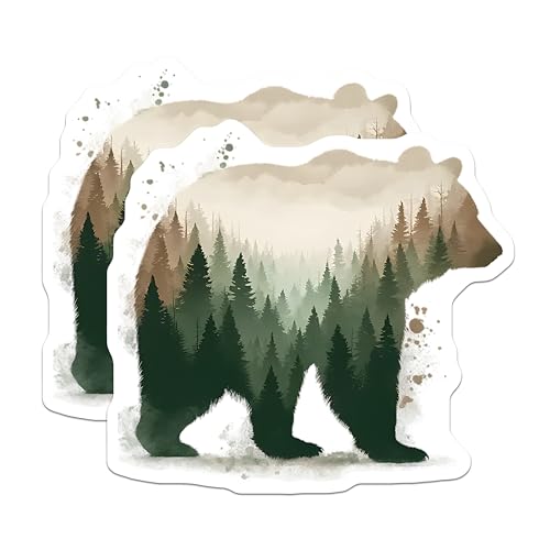 (2 Pack) Bear Forest Stickers - Nature Lover Decals - Wilderness Explorer Stationery - 5