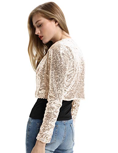 Belle Poque 80S Womens Glitter Sequins Blazer Cardigans Coat Open Front Bolero Shrug (Gold,Xl) #TOP5