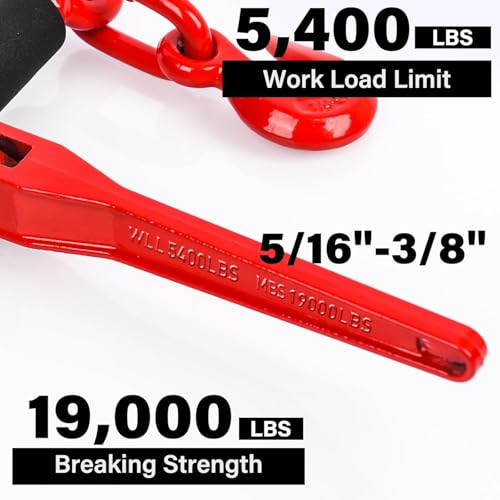 Image of 5 /16'' - 3 /8'' G80 Chain Binders Set, 2 Pack Grade 80 Ratchet Load Binder 5 /16 inch to 3 /8'' with 5 /16'' Tow Transport Chain x10ft with G80 Grab Hook, 5,400lbs Working Load Tie Down