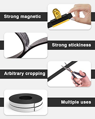 Magnetic Tape Roll 32Ft 2 Rolls Flexible Magnet Strips With Strong Adhesive Backing (Each 16 Feet X 1/16" Thick X 1/2" Wide) Anisotropic Magnetic Roll #TOP2