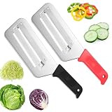 2 Pack Stainless Steel Cabbage Shredder with Dual Blades, Professional Vegetable Slicer for Coleslaw & Sauerkraut, Kitchen Lettuce Cutter Tool (Black+Red）