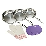 SanheKit - Set di 3 padelle in acciaio inox, acciaio professionale a tre strati, set di padelle, 20–25–30 cm, lucidato a specchio, induzione, padelle da cucina, padelle, resistenti alla lavastoviglie