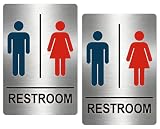 Unisex Restroom Sign for Business, 2 Pack 6 x 9 Inch Modern Brushed Silver Bathroom Door Stickers with Male & Female Icons, Self Adhesive Restroom Signs for Office, Store, Salon, Commercial Indoor Use