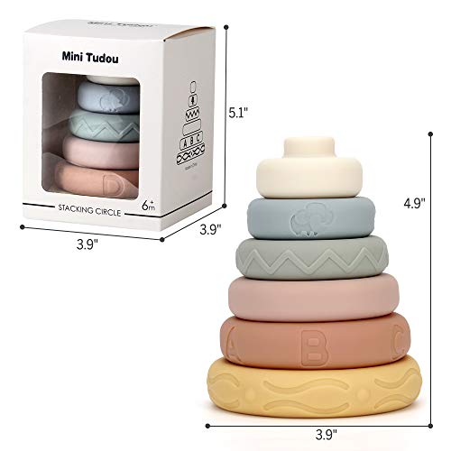 Mini Tudou 6 Pcs Baby Stacking & Nesting Toys, Soft Stacking Blocks Ring Stacker, Baby Sensory Teether Toys With Letter, Animal And Shape, Early Learning Toys For Babies Toddlers Kids 6 Months #TOP6