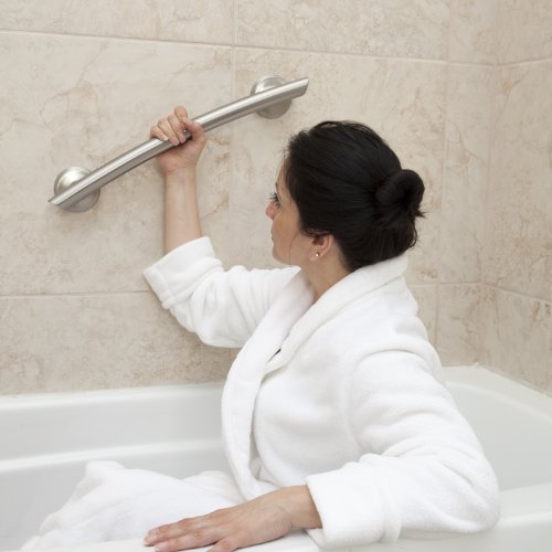 Grabcessories 61032 16-Inch Curved Transitional Grab Bar With Grips And Anchors, Brushed Nickel #TOP2