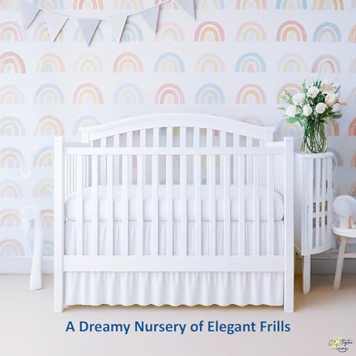 Image of Cottignton Lane Ruffled Crib Bed Skirt, Soft Nursery Bedding in 100% Natural Cotton, Platform Style with 4-Sided Coverage & Split Corners - Fits Standard Cribs 28 inch x 52 inch with 14 inch Drop, White