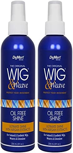 Wig & Weave Oil Free Shine Hair Spray with Argan Extracts by DeMert, maker of Not Your Mother's Hair Products - (2-Pack) 8 fl oz - Ultimate Shine for Natural and Synthetic Wigs, Weaves, and Extensions
