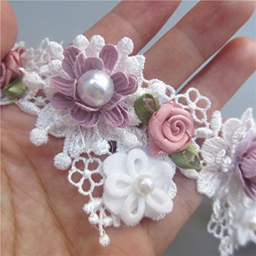 1 Yard Rose Flower Pearl Embroidered Lace Trim Ribbon Fabric Sewing Applique Supplies Craft For Costume Dress Hat Decor #TOP2