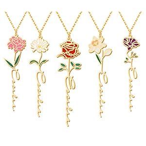 TRANGEL Birth Flower Name Necklace Personalized 18K Gold Plated Birth Month Flower Necklace Dainty Necklace Custom Jewelry Wedding Birthday Christmas Gift for Women