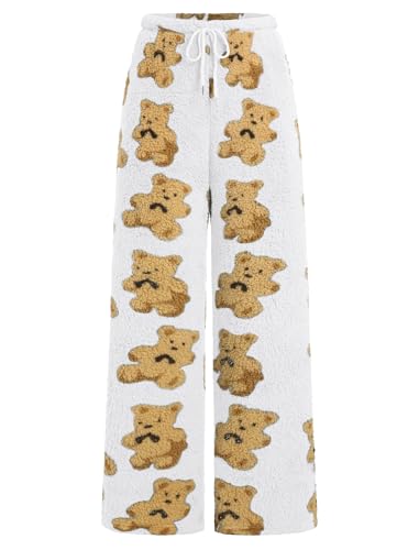 ZAFUL Women's Fuzzy Plush Pajama Pants Drawstring Elastic Waist Wide Leg Teddy Pj Bottoms Lounge Pants3