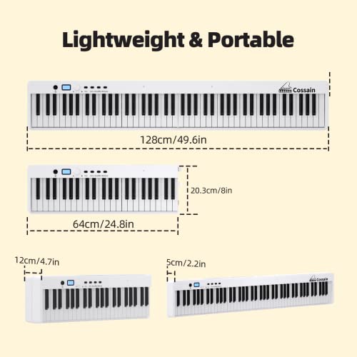 Cossain 88 Key Dightal Piano, Folding Piano Keyboard With Light Up Keys, Full Size Digital Piano, Bluetooth Electric Piano Keyboard, Semi-Weighted Portable Piano With Sustain Pedal, Carrying Bag #TOP3