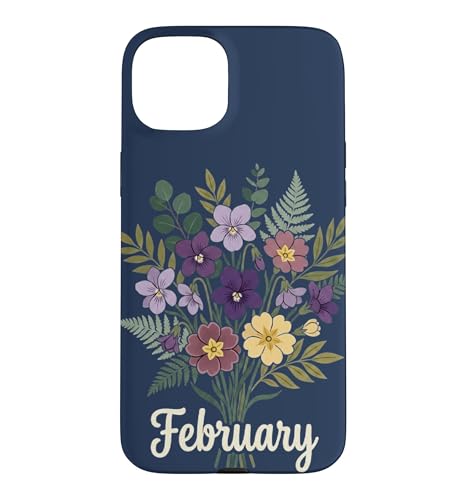 February Birth Flower Violet & Primrose Floral Birthday �X�}�z�P�[�X iPhone 15 Plus �p