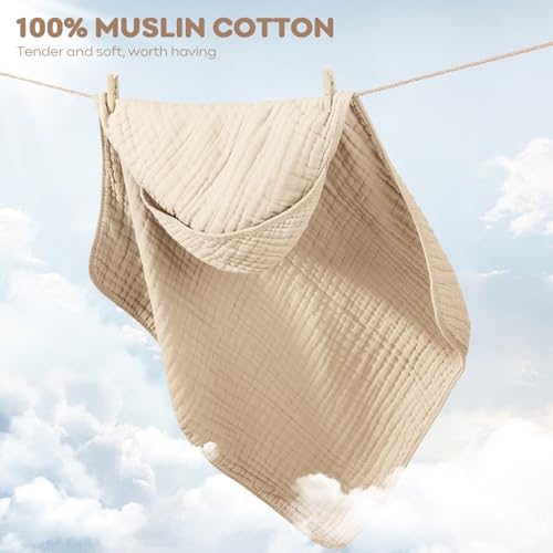 Image of Baby Bath Towels, 100% Muslin Cotton Hooded Baby Towels for Newborn, Baby Towels with Hood for Infant Toddler and Kids, Large 32x32Inch, Soft and Absorbent