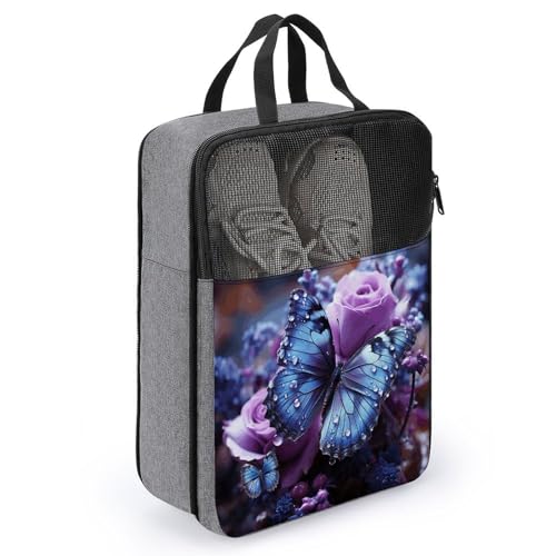 Sac à chaussures imprimé rose avec papillon gris de taille unique