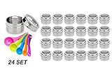Stainless Steel Magnetic Spice Jars - Bonus Measuring Spoon Set - Airtight Kitchen Storage Containers - Stack on Fridge to Save Counter & Cupboard Space - 24pc Organizers