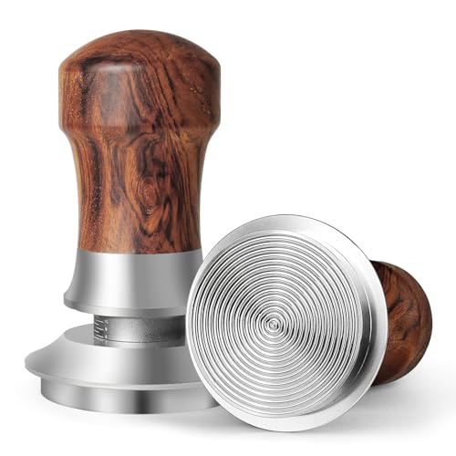 HOLIHOKY Coffee Tamper, Spring Loaded 54mm Tamper for Sage Barista Pro, Espresso Tamper with 304 Stainless Steel Threaded Base, Wood Handle