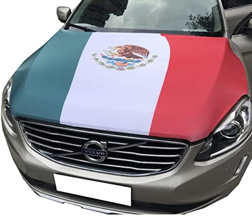 Mexico Flag Car Hood Cover 3.3X5FT 100% Polyester,Elastic Fabrics Can be Washed,Car Bonnet Banner