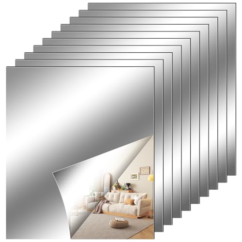 10 Pezzi Adesivi da Parete a Specchio Flessibile, Non Vetro Specchio Piastrelle Parete appiccicoso per Decorazioni Murali Casa (30 x 20 cm)