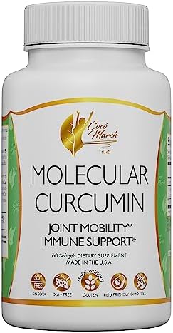 Cocó March Molecular Curcumin - Dietary Supplement, Joint, Mobility and Immune Support, Gluten Free, Soy Free, Dairy Free, Keto Friendly, GMO Free, 1000 mg per Serving, 60 Softgels - 30 Servings