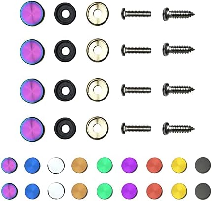 waybeyondframe Color: Neo Chrome - License Plate Screws Stainless Steel, Set of 4 Fasteners for Front or Rear Plates, Frames Covers on Cars, Trucks, SUVs Rustproof, Self Tapping and M6 Metal caps